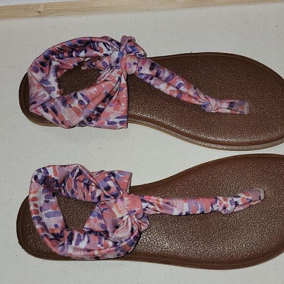 Sanuk Women's Yoga Sling Ella Spriced Coral Rain Flip Flop Size 8 - Picture 8 of 9